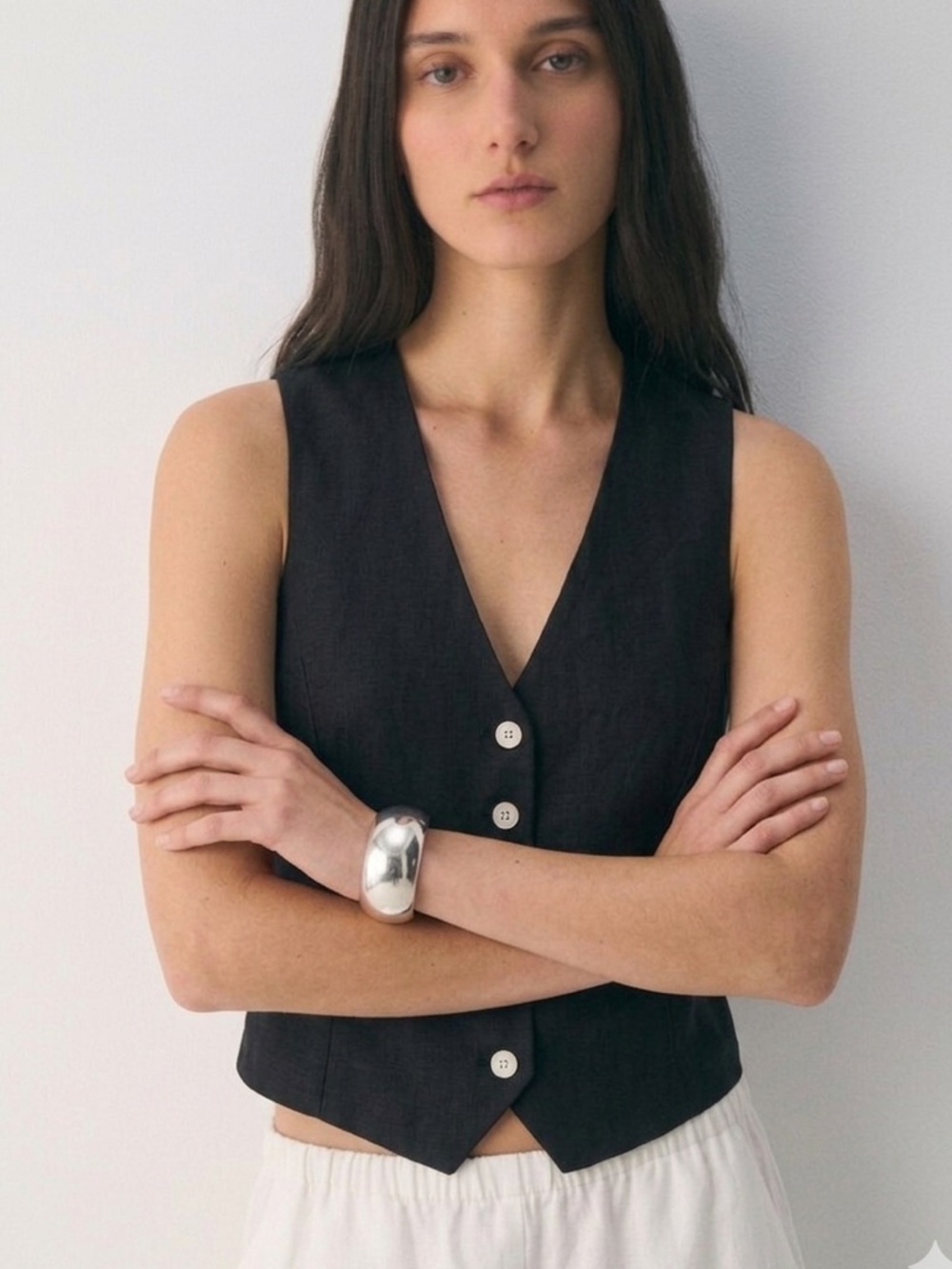 J. CREW Linen Black Women's Button-Front Vest Small - Picture 4 of 13